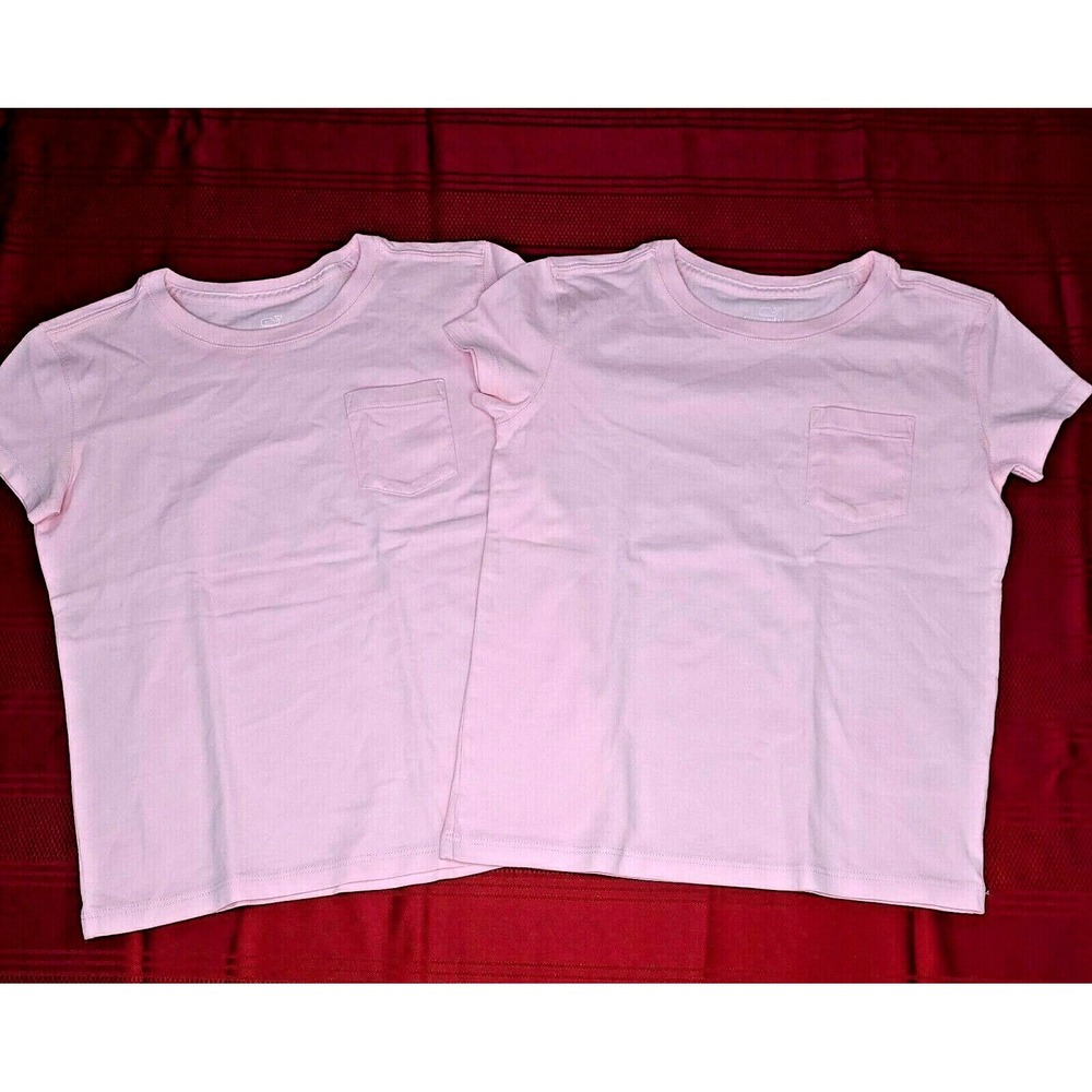 2 PK Vineyard Vines Pink TShirt Girls Sz XS(5-6) Solid Pocket Retail $29.50 Each